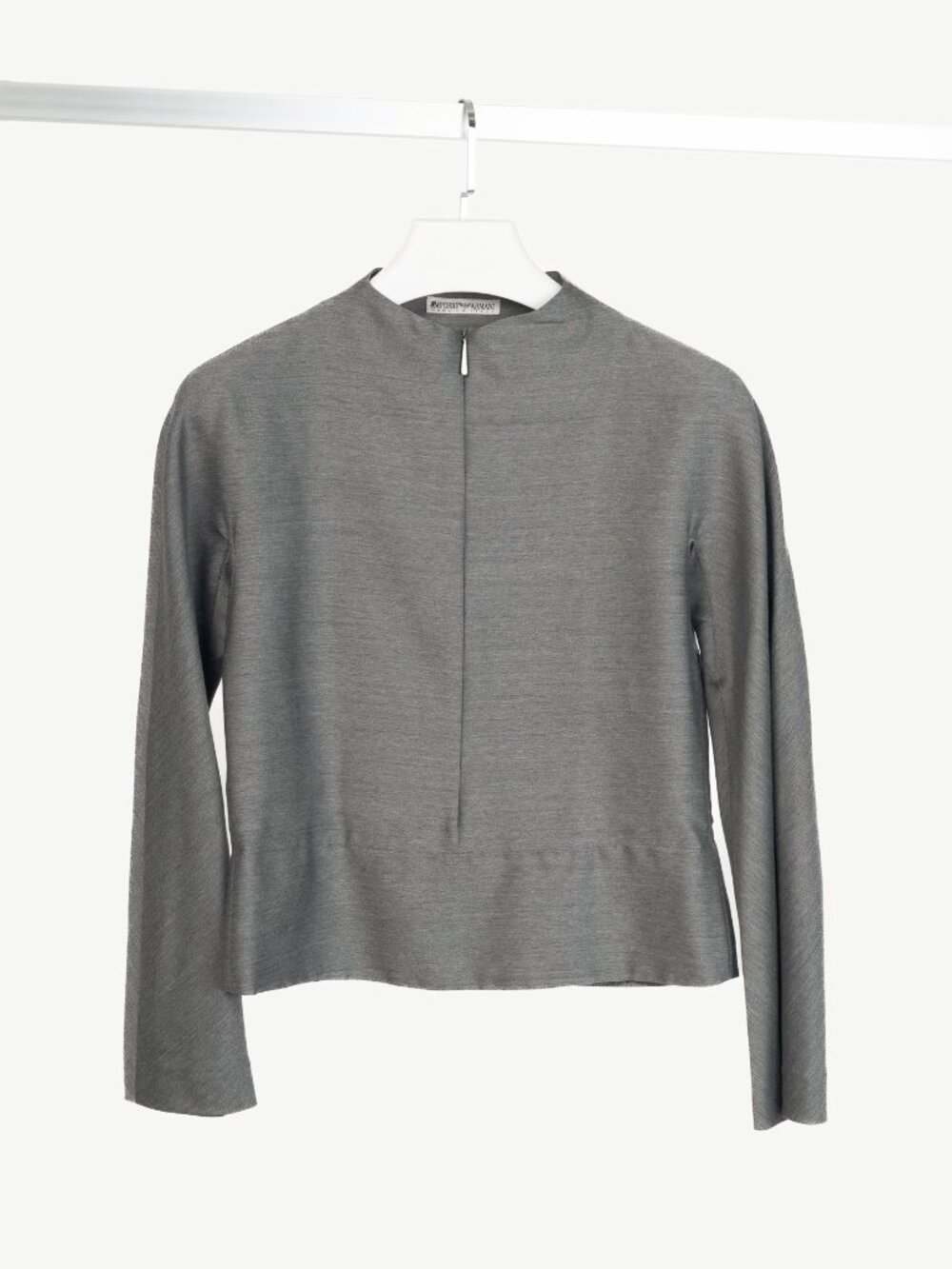 Emporio Armani Grey Wool-Blend Zip Top